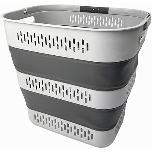 SAMMART 40L (10.5 Gallon) Collapsible Plastic Laundry Basket with Handles - Foldable Pop Up Storage Container/Organizer - Portable Laundry Hamper - Space Saving (1, Grey)