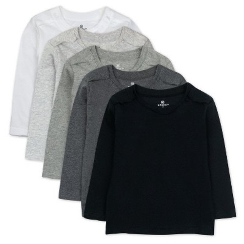 5-Pack Organic Cotton Long Sleeve T-Shirts Gray Ombre 3-6m