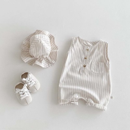 Baby Sleeveless Beige Romper with Hat