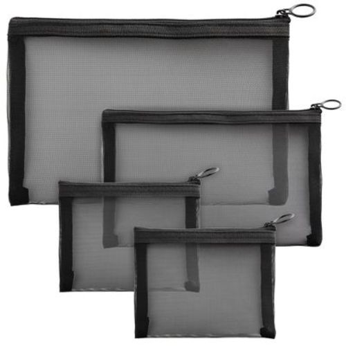 Glamlily 4 Piece Set Mesh Makeup Bags Set, Zipper Pouches For Cosmetics (black)