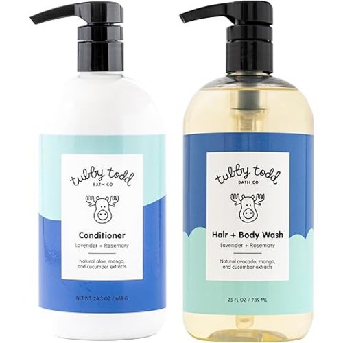 TUBBY TODD Hair Duo - Baby Shampoo and Conditioner Set - Gentle & Moisturizing Hair Care - Hypoallergenic, Non-Irritating - For Newborns, Toddlers & Kids - 25 Fl Oz & 24.3 Fl Oz - Lavender Rosemary