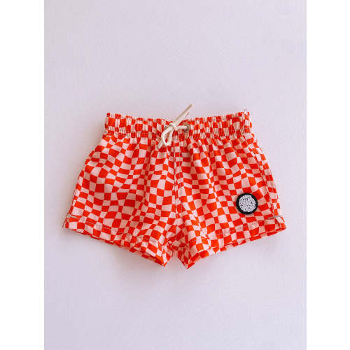 red checkered swim trunks