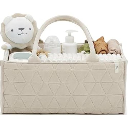 Baby Diaper Caddy Organizer Soft Nursery Storage Basket for Changing Station Girl and Boy - Baby Registry Must Haves Newborn Essentials - Gift for Baby Shower Car Caddy Organizer (Cream)