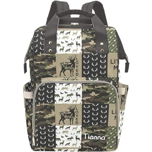 Antler Man Woodland Camo Diaper Bags with Name Waterproof Mummy Backpack Nappy Nursing Baby Bags Gifts Tote Bag for Women