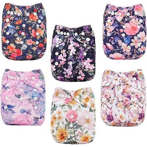 ALVABABY Baby Cloth Diapers 6 Pack with 12 Inserts Cloth Diaper Covers Adjustable Washable Reusable for Baby Girls and Boys