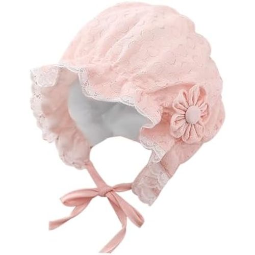 Baby Girl Bonnet Lace Brimmed Baby Hats Lovely Bonnet with Flowers Lacy Beanie Cap for Infant Newborn Toddler