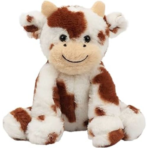 Hopearl Adorable Plush Cow Toy Floppy Dairy Cattle Soft Stuffed Animal Cute Birthday for Boys Girls Kids Toddlers, Dark Brown, 9''