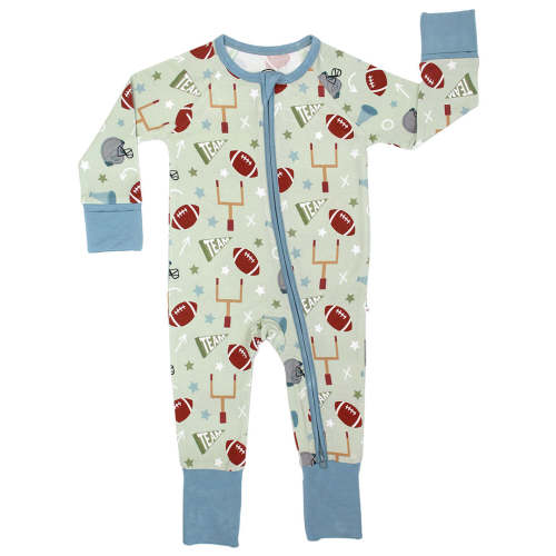 Game Day Green Football Bamboo Convertible Baby Pajamas – Emerson and Friends