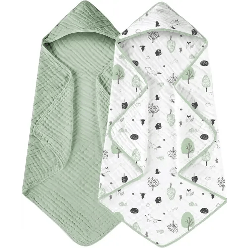 Yoofoss Hooded Baby Towels for Newborn 2 Pack 100% Muslin Cotton Baby Bath Towel with Hood for Babies, Infant, Toddler and Kids, Large 32x32Inch, Soft and Absorbent Newborn Essential