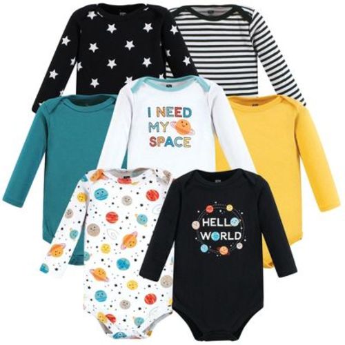 Hudson Baby Cotton Long-Sleeve Bodysuits, Happy Planets 7-Pack Set, 3-6 Months