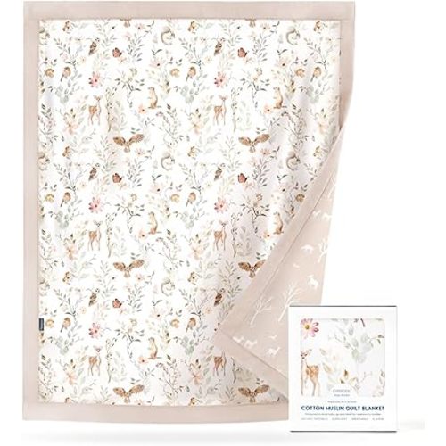 GRSSDER Muslin Cotton Quilt Blanket - Silky Soft and Breathable Baby Blanket Quilt, Oversized Muslin Blankets for Newborns, Toddlers & Kids, 6 Layers Reversible Design for All Seasons, 40" x 50"