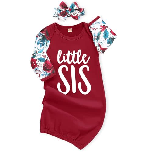 AMAWMW Newborn Baby Girl Little Sister Sleeper Gown Stripe Long Sleeve Nightgown Pajamas Gifts Stuff Essential Outfit