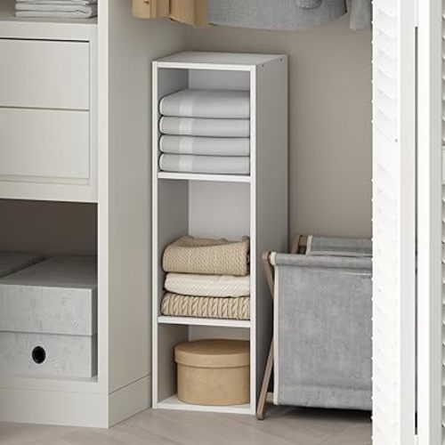 Furinno Reed 3-Tier Closet Organizers and Storage, Closet Organizer, Open Shelf Closet Storage, for Wardrobe, Bedroom, Living Room, 10-Inch Width, White
