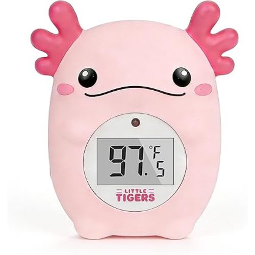 Baby Bath Thermometer, Digital Temperature Water Thermometer, Safety Bathtub Floating Toy for Baby, Infants, Toddlers - Pink Axolotl