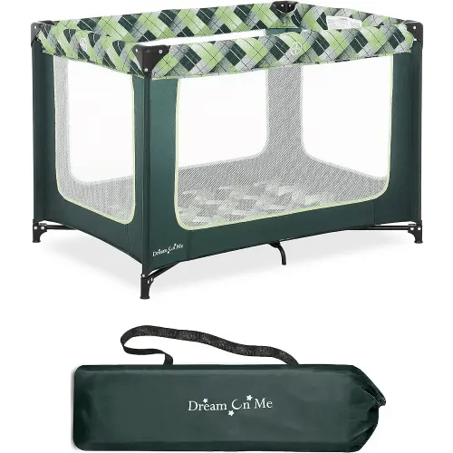 Dream On Me Zoom Portable Playard in Green, Lightweight, Packable and Easy Setup Baby Playard, Breathable Mesh Sides and Soft Fabric - Comes with a Removable Padded Mat