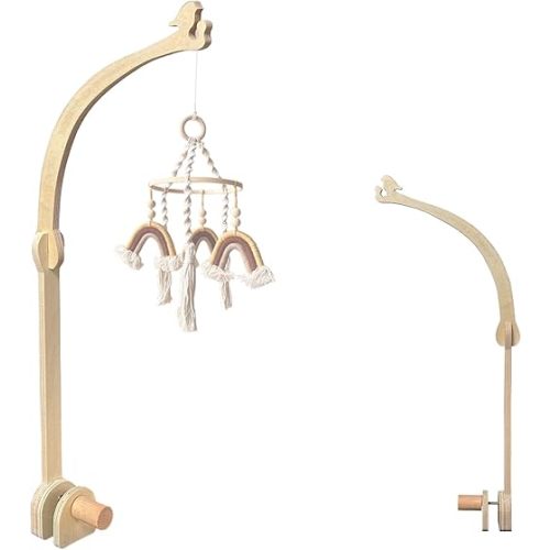 Crib Mobile Wooden Arm, Suitable for All Cribs 100% Natural Larch Hanger Nusery Decor Baby Room Safe Holder(Mobile is not Included (Bird Original Color)
