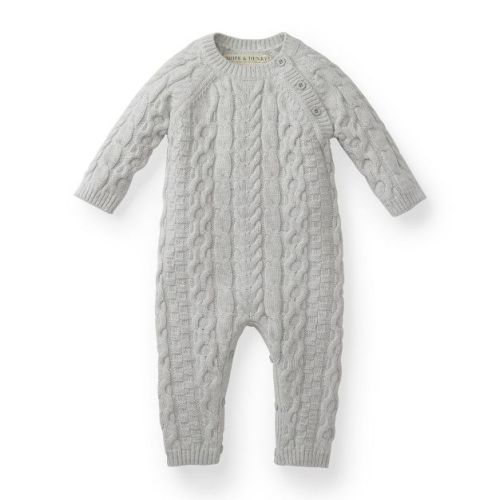 Hope & Henry Baby Cable Knit Sweater Romper (gray Heather, 0-3 Months)