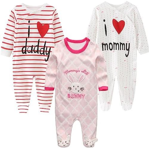 Baby Boys Girls Footies One-Piece Romper Long-Sleeve Jumsuit Cotton Newborn Clothes Set 3-Pack Baby Pajamas