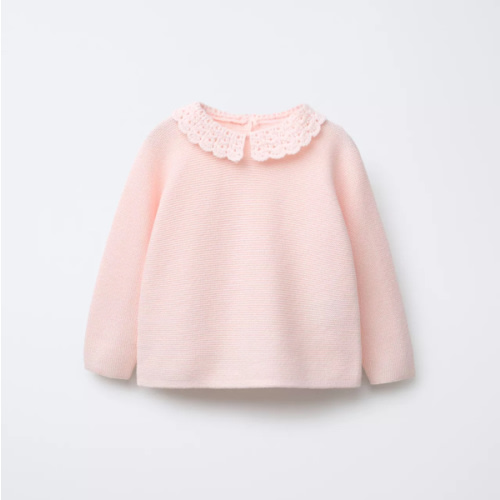 CROCHET KNIT COLLAR KNIT SWEATER - Pink | ZARA United States