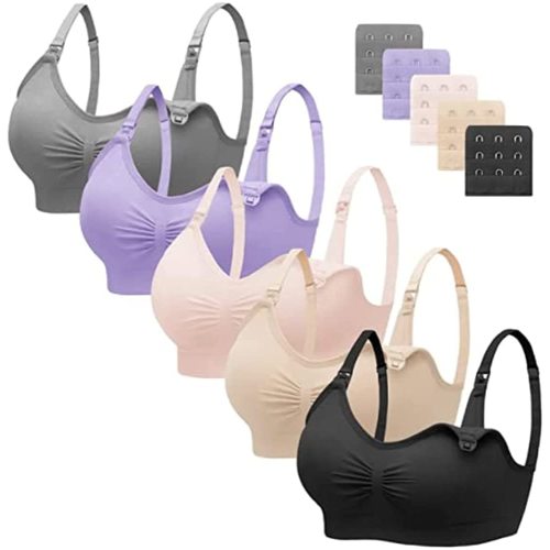 Angelhood Nursing Bra 5 Pack Womens Maternity Breastfeeding Bra Seamless Wireless Sleep Bra with Bra Extenders