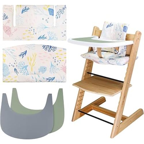 High Chair Cushion, Soft and Comfortable for Tripp Trapp High Chair Cushion, with Two High Chair Placemat, for Tripp Trapp Cushion Set Makes It More Comfortable for Baby (Ocean Animal)