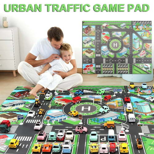 Kids Carpet Playmat Car Rug, Car Rug for Kids Toy Cars and Train, Non Slip Play Mat for Playroom Kids Room, City Life Educational Road Traffic Carpet for Classroom Nursery(39×51in)