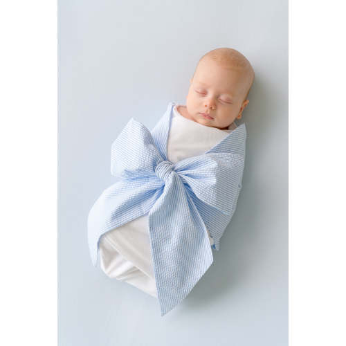 Bow Swaddle ® - Breakers Blue Seersucker