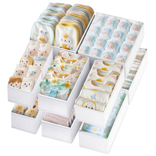 Drawer Organizer Clothes 12 Pack, Dresser Closet Organizers For Baby Clothes Underwear, Sock White