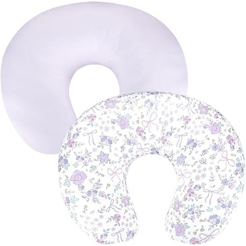 SWESEN 2 Pack Nursing Pillow Covers, Ultra Soft Nursing Cover for Breastfeeding Pillows, Stretchy Nursing Pillow Slipcover for Baby Girls Boys, Fits Standard Baby Pillow, Purple Floral
