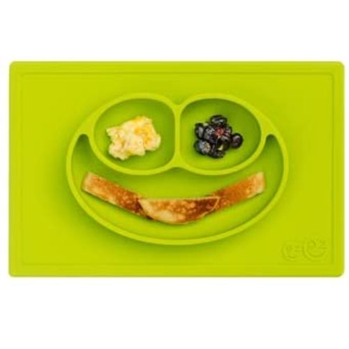 ez pz Happy Mat (Lime) New Version - 100% Silicone Suction Plate with Built-in Placemat for Toddlers + Preschoolers - Divided Plate - Dishwasher Safe, 14x9x1 Inch (Pack of 1)