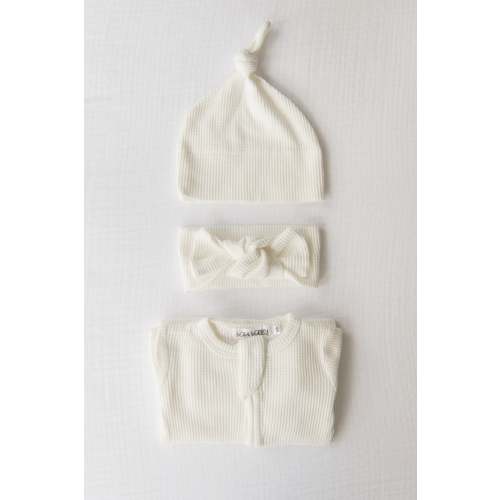 Organic Waffle Knit Footie With Bow Or Hat
