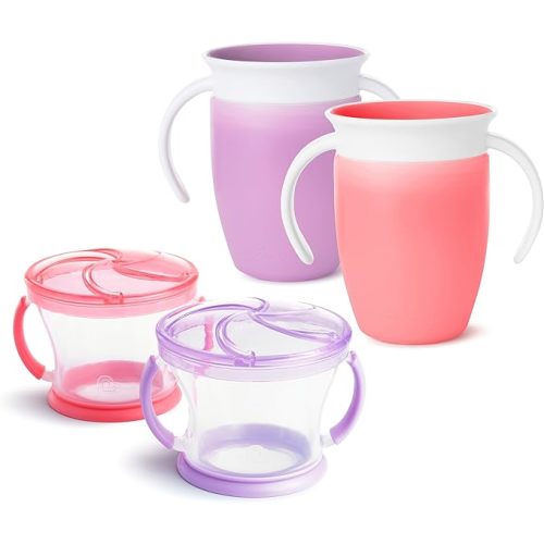 Munchkin® Miracle® 360 Trainer Cup and Snack Catcher, 4 Piece Set, Pink/Purple - Pink/Purple + Sippy Cups