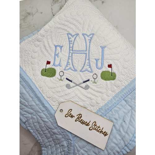 Monogram baby quilt, golf baby crib quilt, personalized baby gift, baby shower gift