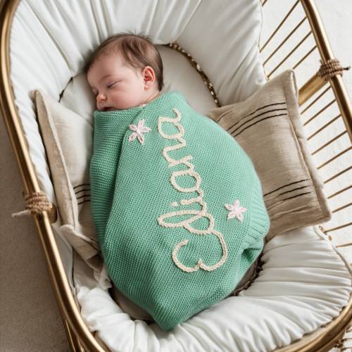 Personalized Baby Name Blanket, Hand-Embroidered Knit Baby Blanket,Baby Blanket With Name, Baby Shower Gift,Housewarming Gifts,Gift For Baby