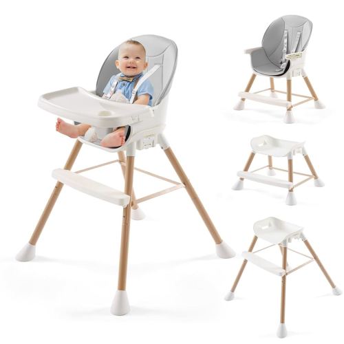 6 in 1 Baby High Chair, Convertible High Chairs for Babies and Toddlers, Adjustable Infant Baby Feeding Chair with Dishwasher Safe Tray (Light Grey)