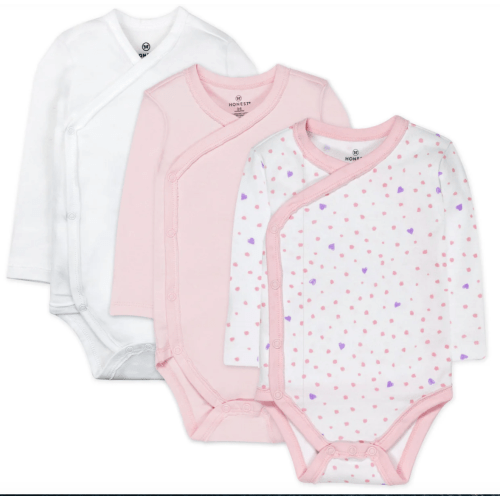 0-3 MONTH SIZE/Color: Love Dot - 3-Pack Organic Cotton Long Sleeve Side-Snap Bodysuits | Honest Baby Clothing
