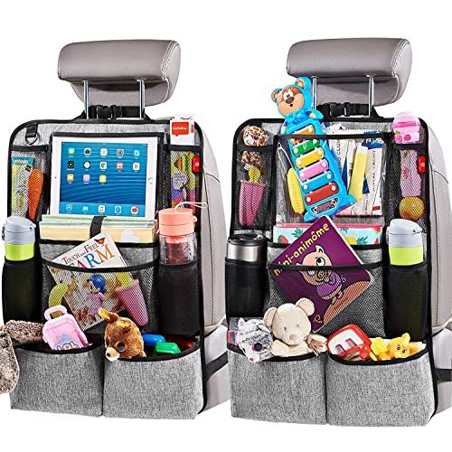 ULEEKA Car Backseat Organizer with 10 Table Holder, 9 Storage Pockets Seat  Back Protectors Kick Mats for Kids Toddlers, Travel Accessories, 2 Pack