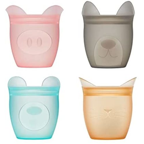 Zip Top Reusable 100% Silicone Baby + Kid Snack Containers- The only containers That Stand up, Stay Open and Zip Shut! No Lids! Made in The USA - Full Set of 4