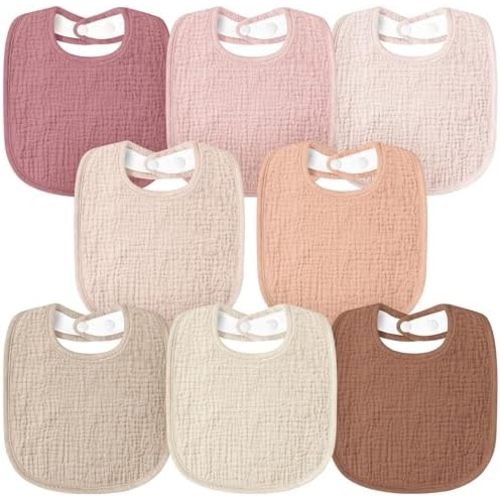 Susurration Muslin Baby Bibs 8 Pack Bandana Drool Bibs, Soft Square Adjustable Baby Drooling Bibs for Unisex Girls & Boys