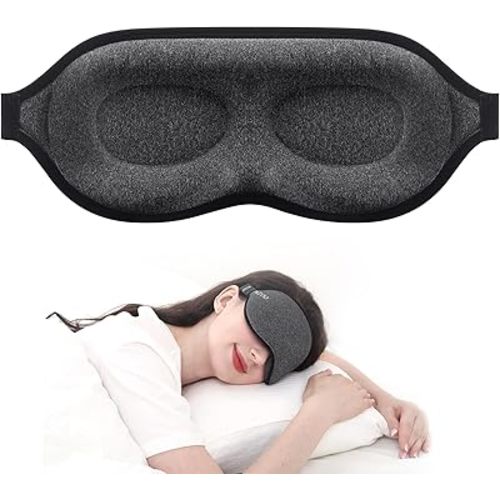 MZOO Luxury Sleep Mask for Back and Side Sleeper, Completely Block Out Light Sleeping Eye Mask for Women Men, Zero Pressure 3D Contoured Night Blindfold, Breathable & Soft Eye Shade Cover