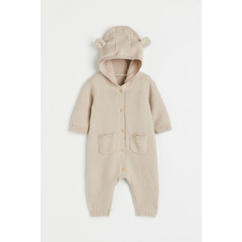 Knit Cotton Jumpsuit, Light beige