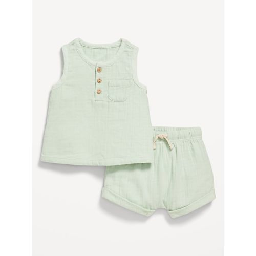 Unisex Double-Weave Tank Top and Shorts Set for Baby