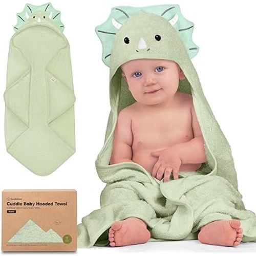 KeaBabies Hooded Baby Towel for Newborn - Viscose Derived from Bamboo Large Baby Bath Towels with Hood for Boys, Girls, Toddler, Extra Absorbent & Soft Newborn Bath Essentials (Triceratops)