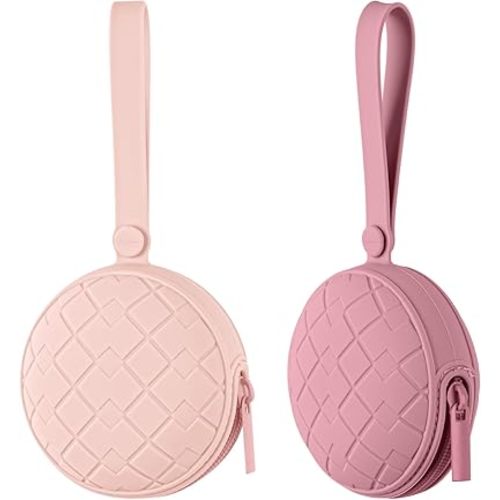 2 Pack Silicone Pacifier Holder Case, Baby Pacifier Silicone Holder Pouch for Newborn, Boys and Girls, Portable Silicone Pacifier Bags (Pink+Mauve)