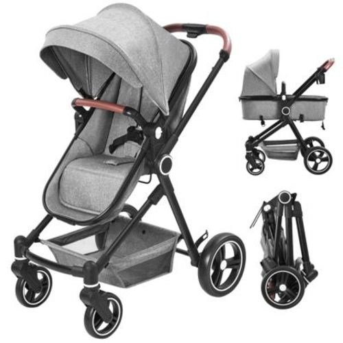 Acekool 2-in-1 Pushchair Reversible Infant Seat & Bassinet with One-Hand Fold, Recliner & Extra-Large Canopy – Pink