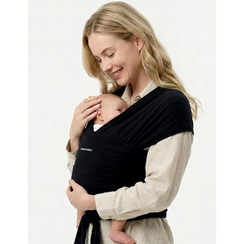 Momcozy Baby Wrap Carrier, Easy to Wear Infant Carrier Slings, Lightweight Hands Free Baby Sling, Adjustable Baby Carriers for Newborn to Toddler 8-35 lbs, Black
