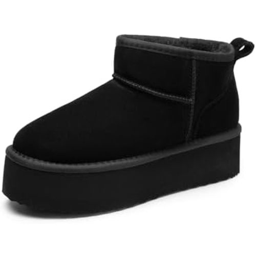 DREAM PAIRS Platform Mini Boots for Women Suede Genuine Leather, Classic Winter Ankle Snow Boots with Memory Foam Insole Lightweight Anti-Slip Outsole FuzzyClassic