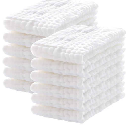 12 Pack Muslin Burp Cloths 100% Cotton Muslin Cloths Large 20''x10'' Extra Soft and Absorbent Baby Burping Cloth - White