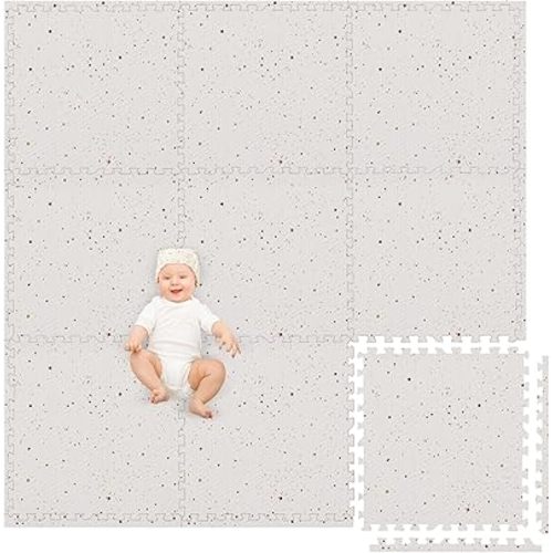 Play Platoon Non-Toxic Large Kids Mats for Floors, Extra-Thick Interlocking Tiles, 24 x 24 in. Puzzle Mat Pieces with Border, 9 Tile 72 x 72 inch, Neutral Playmat Rug for Toddlers & Children