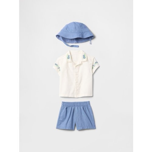 Baby Linen-Cotton Embroidered Outfit Set